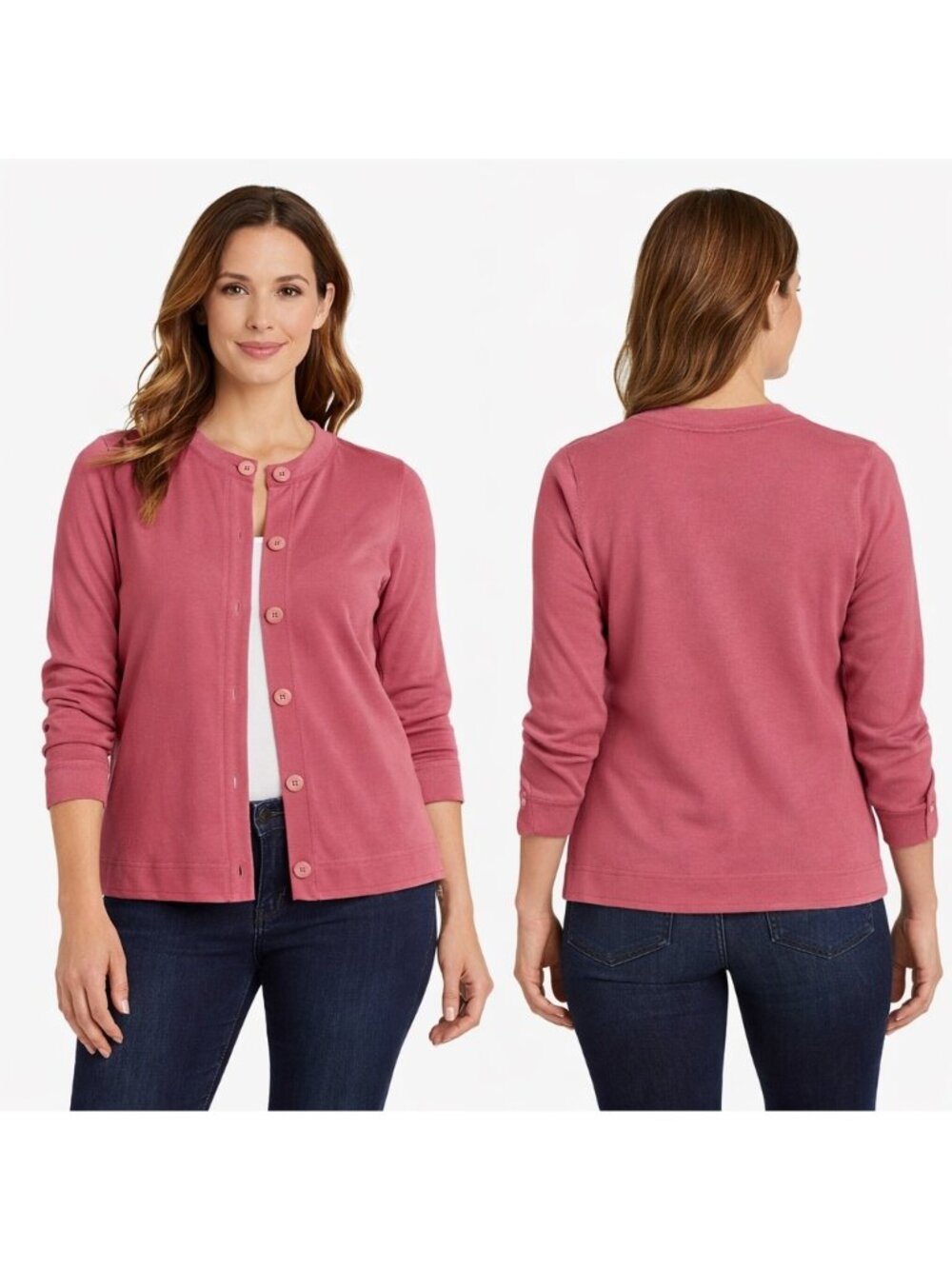 Sigrid Olsen Dusty Rose Pink Cardigan Sweater Medium Rayon Nylon Knit